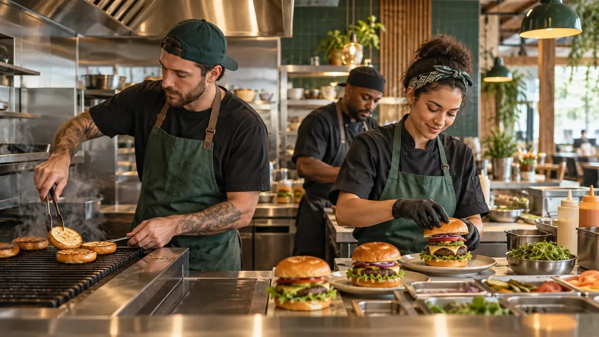 Metro Burger kitchen team preparing food